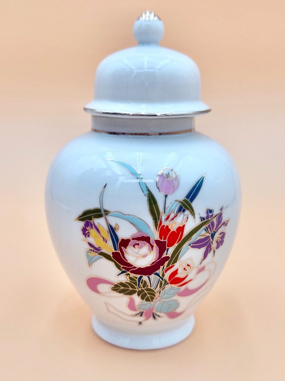 Vintage UC&GC Japan Porcelain Ginger Jar Floral Vase with Lid